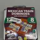 Queensell Mexican Train Dominoes Set with 8 Holders - Wooden Hub and Tiles Holders - Double 12 Tiles with Dots (D12 + 8 Holders)