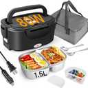 Electric Lunch Box 80W for Adults, 1.5L Lunch Warmer with 2 Compartments for Truck/Car/Work, Fast Portable Heated Lunch Box Food Warmer Heater 12/24/110V, Removable Stainless Steel Container