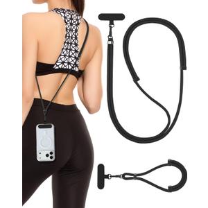 VVAAGG Cell Phone Lanyard for iPhone: Crossbody Phone Strap Adjustable Neck Wrist Strap Anti Theft Long Lanyard Travel Essential for Women Most iPhone and Android Smartphones (Black)
