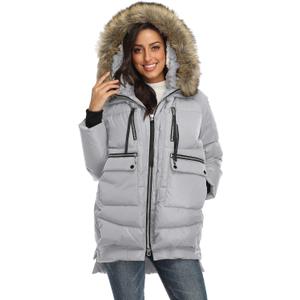 Women's Winter Thickened Down Jackets Long Down Coats Warm Parka with Hood (2X-Large, Fur Grey)