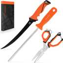 KastKing Paradox Fishing Tool, Complete Fish Clean & Prep Set, 9" Fillet Knife, 9" Multi-Purpose Bait Shears, and 12" Honing Rod, Durable Stainless Steel, with Non-Slip Handles and Custom Sheaths
