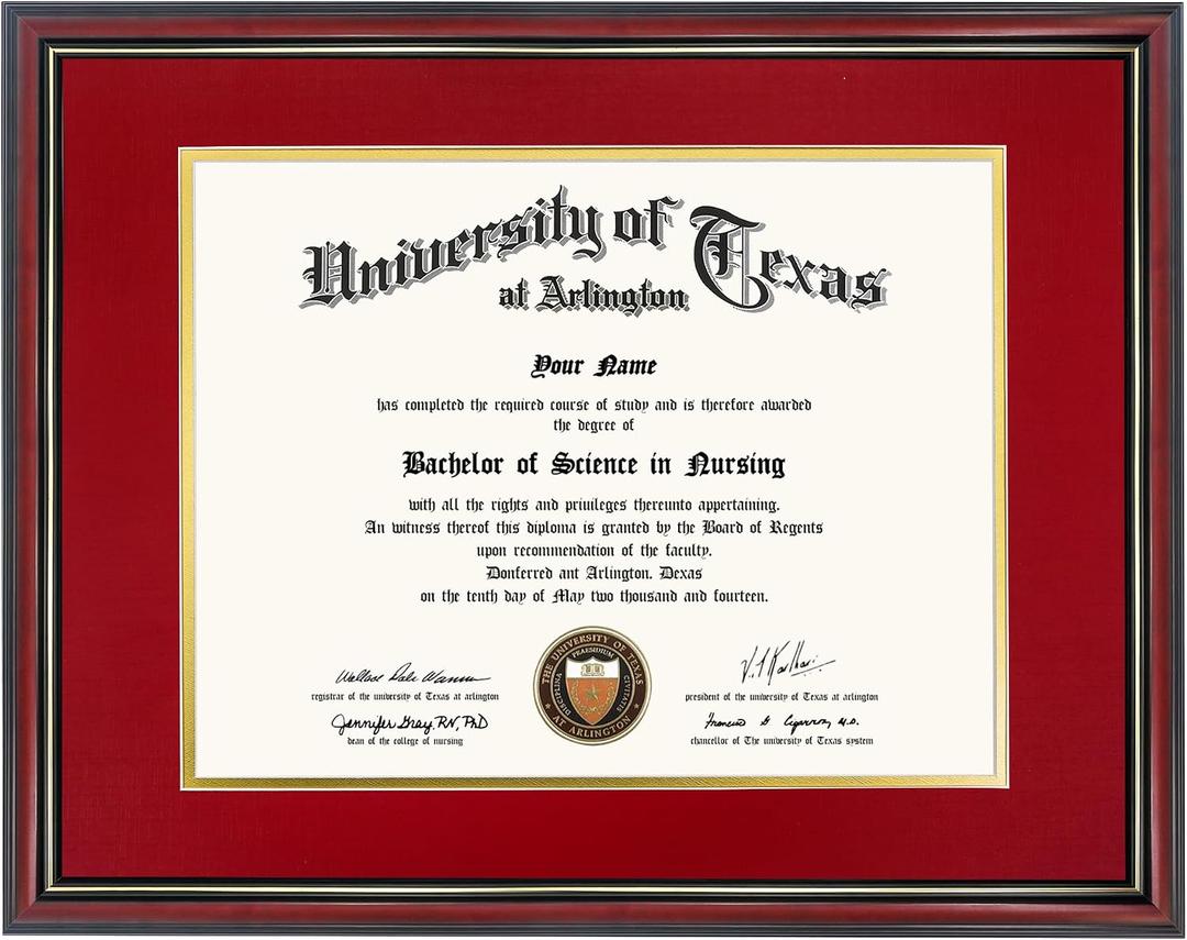 GraduationMall 12x15 Diploma Frame with Red over Gold Mat or Display 16x20 Certificate without Mat,Solid Wood & Tempered Glass,Cherry Finish with Gold Trim