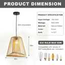 Bamboo Adjustable Height Pendant Light 16" Boho Rustic Farmhouse Chandelier | Includes Bulb, Boho Pendant Lamp, Rattan Woven Hanging Light for the Dining Room Living Room Kitchen Island Bedroom Hallway