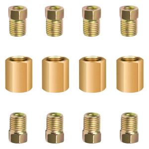 Brake Line Fittings for 3/16 inch Brake Line Tube, 3/8-24 Threads, 12 Pieces (4 Unions, 8 Nuts)