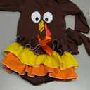 Sasaerucure Newborn Baby Girl Thanksgiving Outfit Turkey Printed Long Sleeve Romper Bodysuit Skirt Headband 3PCS Clothes Set 6-12