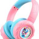 Kids Bluetooth Headphones, Rainbow LED Light, Unicorn Buddy, 85dB Volume Limited, 60 Hours Playtime, Bluetooth 5.3, USB C, Kids Wireless Headphones for iPad/Tablet/Travel/School, Durable, Pink