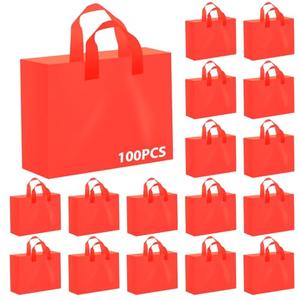 Amylove 100 Pcs Mother's Day Large Gift Bags Bulk Frosted Red Plastic Bags with Handles for Mother Teacher Appreciation Party Favors Boutique Retail Small Business Wedding Gift Packaging 16"x 12"x 6"