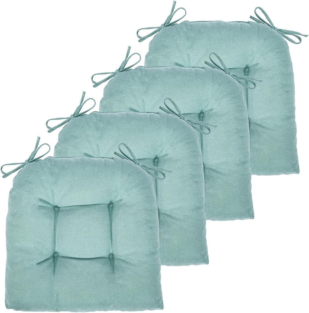 Chair Cushion, 4 Pack Chair Cushions for Dining Chairs, Chair Pads and Mat with Ties for Indoor Kitchen Seat and Desk (4 Count - 17 x 16 in, Aqua Blue)