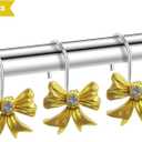 2 x Gold Bow Shower Curtain Hooks Rings Bow Knot Decorative Shower Curtain Hooks Cute Resin Hanger for Bathroom Metal Sparkle Art Decor 12 PCS