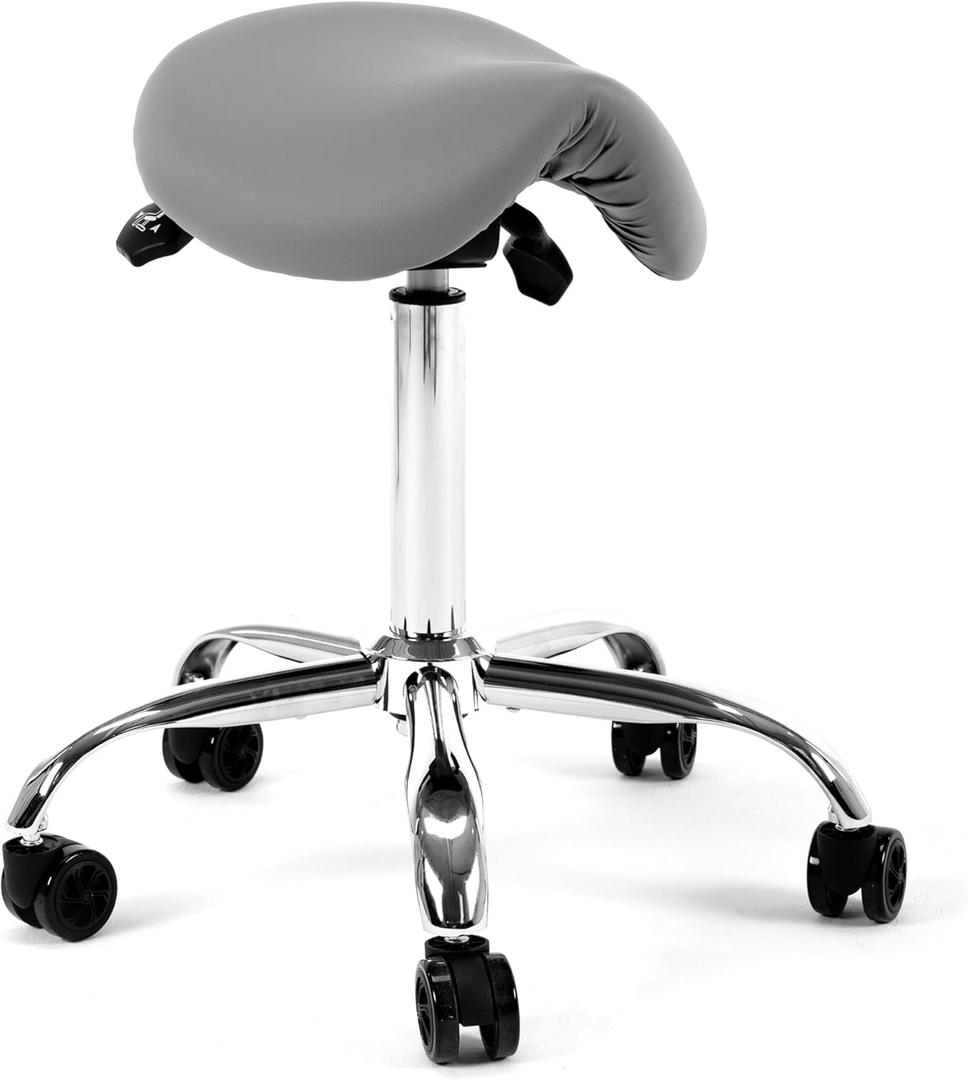 Frassie Professional Saddle Stool Chair with Wheels Ergonomic Heavy Duty Rolling Chair Stool Height Adjustable for Medical Massage Salon Clinic Dentist Home Office (Grey)