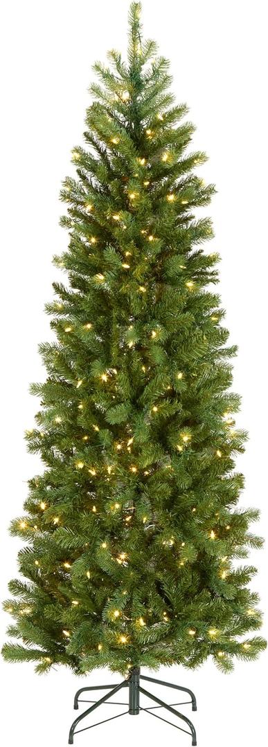National Tree Company 6.5 ft Pre-Lit Downswept Douglas Fir Slim Artificial Christmas Tree, 300 LED Lights, 640 Tips, PowerConnect, Foot Pedal, 10 Light Functions, Includes Stand, Green