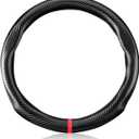 Ergocar Carbon Fiber Material Steering Wheel Cover Anti-Slip Breathable Sweat Absorbent Fashionable Sport Steering Wheel Sleeve for the Round Shape with Diameter of 15"37.5-38cm-Black Stripe