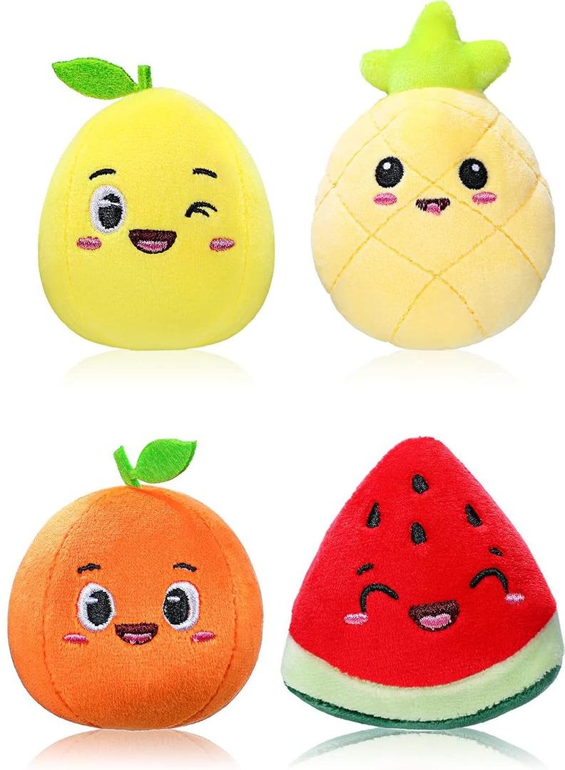 Aoriher 4 Pcs Cute Fruit Plush Toys Bulk Colorful Stuffed Fruits Soft Mini Doll Orange Pineapple Stuffed Valentines Day Gifts for Classroom Prizes Birthday Party Favors 2 pack