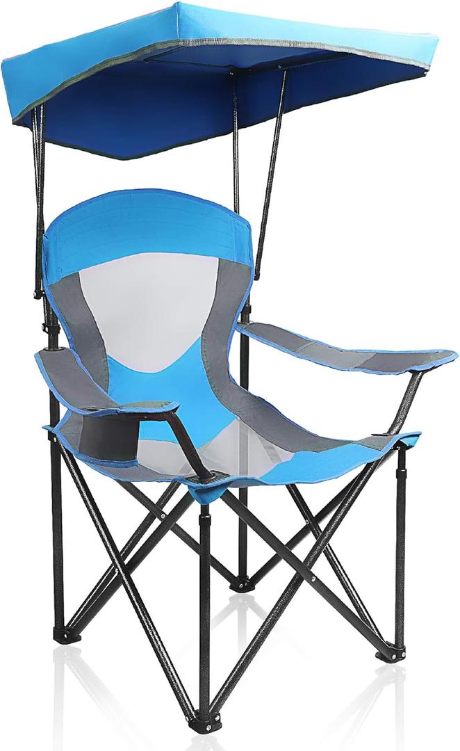 ALPHA CAMP Heavy Duty Canopy Lounge Chair Sunshade Hiking Travel Chair with Cup Holder (Royal Blue)