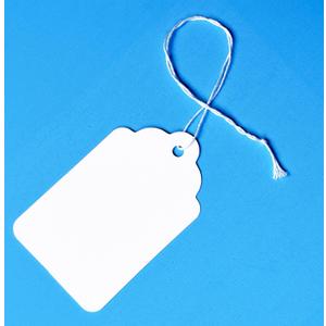 500 White Merchandise Tags #8 with String Attached  2 3/4 x 1 11/16  Paper Pre-Strung Marking Tags with 6 String for Pricing and Labeling