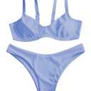 ZAFUL Underwire High Leg Ribbed Bikini Swimsuit Two Pieces Set, Small