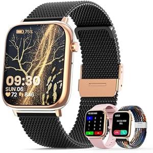 elfofle Smart Watches for Women1.83" Fitness Tracker with Answer/Make Calls/Sleep Monitor/IP67 Waterproof /SpO2 Fitness Tracker/Sleep Monitor Watch for Android iOS (Black Gold)