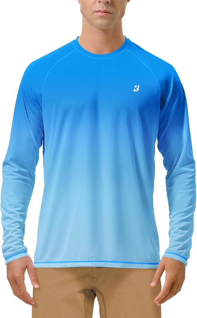 Roadbox Mens UPF 50+ UV Sun Protection Shirts Outdoor Long Sleeve SPF Rash Guard for Fishing Hiking Swimming Running Small