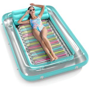 Jasonwell 4 in 1 Inflatable Tanning Pool Lounger Float - Sunbathing Lounge Floatie Raft Toys, Water Filled Tanning Bed Mat Pad Blow Up Kiddie Pool with Ball Pit for Adult, Kids (L), Large
