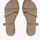 OYOANGLE Women's Rhinestone Strappy Open Toe Slide Sandals Slip on Casual Flat Sandals 38