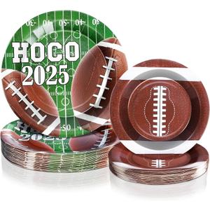 50PCS Homecoming Football Plates Kit 9 Inch Rugby Theme 2025 Homecoming Plates 7 Inch Disposable Football Round Trays for Sports Fans Tableware for Gameday Tailgate School Decor Supplies