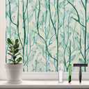 DKTIE Window Film Privacy with Installation Tools, Decorative Stained Glass Window Clings for Home, Static Cling Window Sticker for Front Door, Bathroom (Green, 35.4'' x 118.1'')