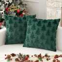 Christmas Tree Pillow Covers Set of 2 18x18 inches, 3D Xmas Tree Shaped Faux Fur Throw Pillow Covers for Couch, Sofa, Living Room Winter Holiday Decor, Farmhouse (Dark Green)