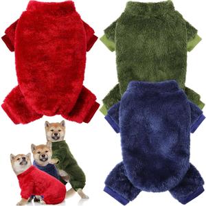 Reginary 3 Pieces Dog Pajamas Puppy Clothes Winter Coats Elastic Pajamas for Puppy Fluffy Jumpsuit Fleece Sweater for 4 Legs Dog Bodysuit (X-Large,Red, Blue, Green)