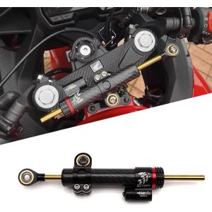 Universal Motorcycle Steering Damper, Adjustable Steering Damper Stabilizer, Linear Reversed Safety Control Aluminum Carbon Fiber (10"")