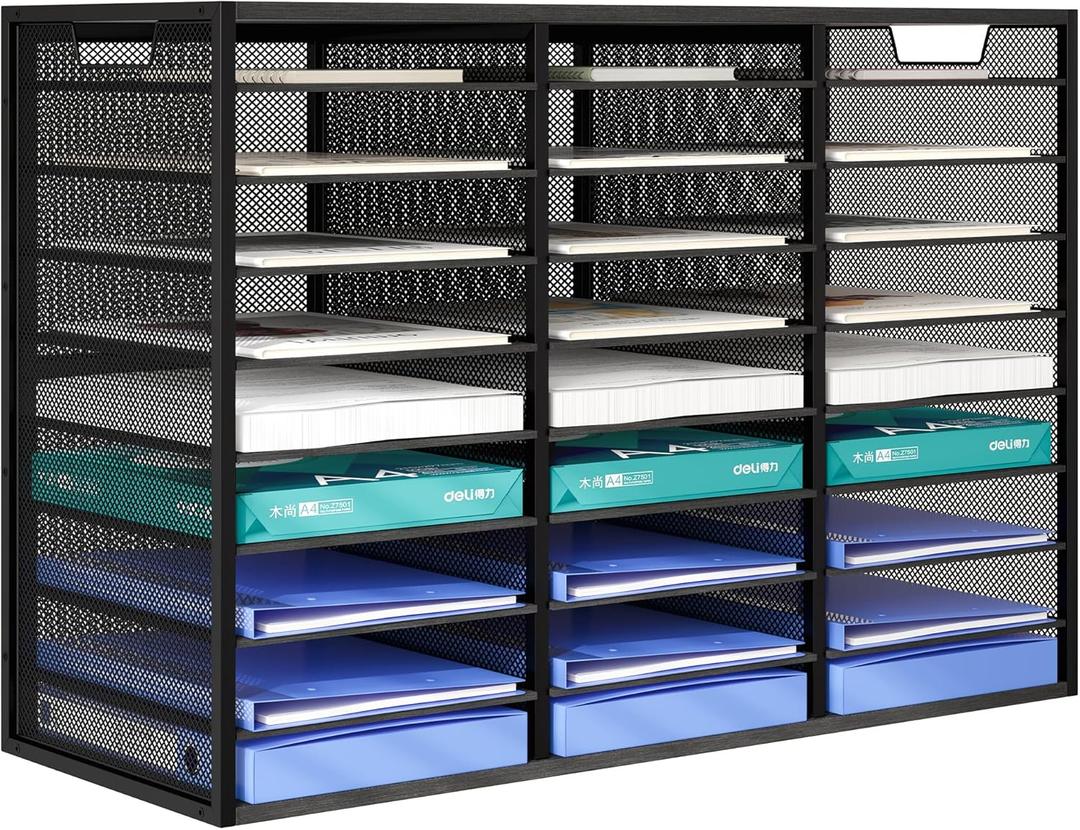 Letter Size Paper Organizer, Metal Literature Organizer, Sturdy Paper Sorter Desktop Organizer for Storage, Classroom Mailbox Keep Desktop Clean, 27 Compartments, Black