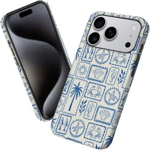 Case for iPhone 17 Pro,Blue White Seashells Phone Case Military-Grade Drop Protection Cover for Women Girl - Frosted