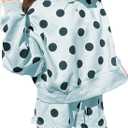 KevaMolly Womens Two Piece Lounge Sets Polka Dot Print Drop Shoulder Oversized Pullover Drawstring Shorts Set Sky Blue, Small