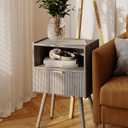 JOONEE Nightstand,Modern Bedside Table with Storage Drawer and Open Wood Shelf, for Living Room, Bedroom and Small Spaces, Accent Night Stand with Solid Wood Legs, Easy Assembly,Grey Oak