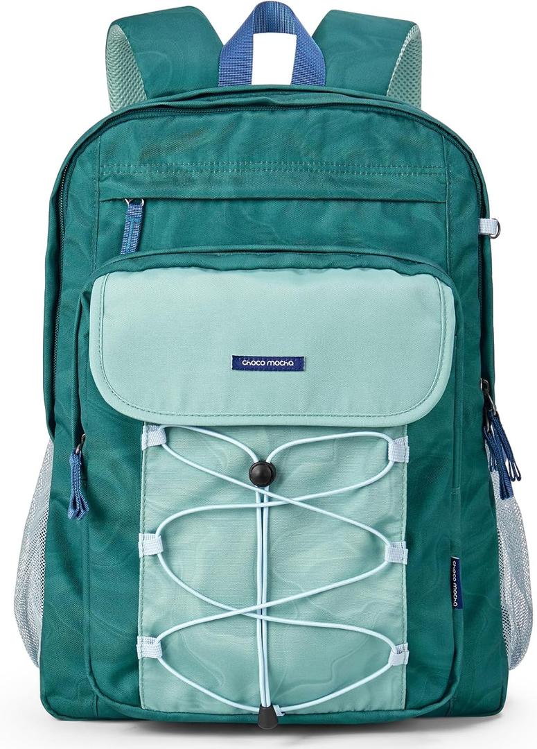 Choco Mocha Green Backpack for Girls Boys, Travel School Backpack for Teen Girls Large Bookbag for Middle Elementary School 18 Inch, Navy Green (Thickened version (exclusive laptop compartment))