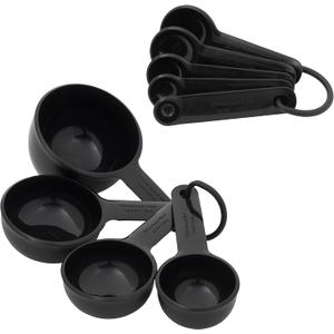 KitchenAid Universal Easy To Read Measuring Cup and Spoon Set with Soft Grip Handle for Maximum Control, Hang Hole and Nesting For Easy Storage, Dishwasher Safe, 9 Piece, Black