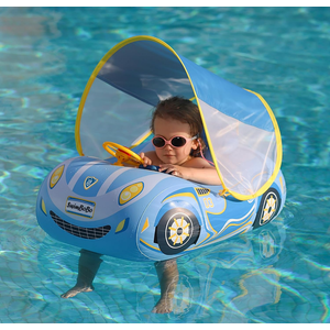 Swimbobo Toddler Pool Float Inflatable Car Baby Swim Float with Adjustable Sun Canopy and Safety Seat Pool Toys for Kids 3+ Years Old