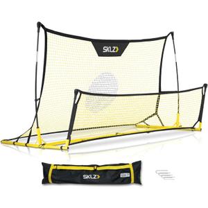 SKLZ Quickster Soccer Trainer - Dual-Sided Rebounder for Solo Passing, Receiving, Trapping Practice - Large & Small Rebound Net - Weather Resistant - Adjustable Frame, Metal Stakes & Carry Bag