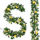 U'Artlines 4Pcs Total 24 Ft Artificial Lemon Garland Spring Summer Faux Fruit Vine Garlands with Greenery for Door Wall Mantle Wedding Party Table Decorations