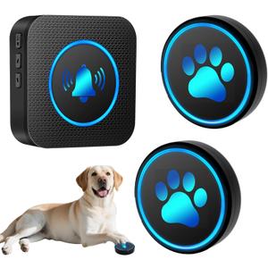 Dog Door Bell for Potty Training, Smart Wireless Doggie Doorbell to Go Outside, 1000 Feet Long Range with IP65 Waterproof Super-Light Touch Button, 60 Melodies & Adjustable Volume (2 Button)