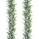 DearHouse Faux Eucalyptus Garland Plant, 2 Pack Artificial Vines Hanging Eucalyptus Leaves Greenery Garland for Wedding Backdrop Arch Wall Decor, 6 Feet/pcs UV Protected Indoor Outdoor