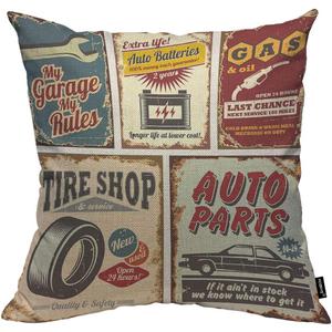 HOSNYE Vintage Car Service Cotton Linen Throw Pillow Case Auto Parts Gas Tire Shop Garage Auto Batteries Pillow Cushion Covers Home Sofa Decorative 18 X 18 Inch (Multi153)