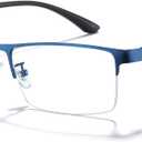 Cyxus Blue Light Glasses Men Computer Glasses Semi Rim Eyewear Ultralight UV Blocking Glasses for Relieve Digital Eye Strain, Dry Eyes, Headaches, and Blurry Vision (01-black Blue-8001 Metal Frame)