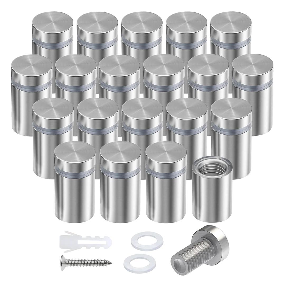 Standoff Screws 1/2 x 3/4 Inch 20 Pack Sign Standoffs 0.5 Inch Stainless Steel Stand Off Wall Mounts Advertising Screws Mounting Hardware for Acrylic Signs Silver
