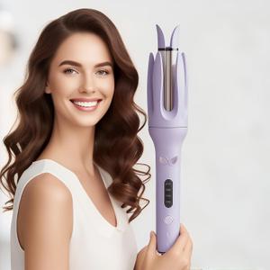 Professional Automatic Hair Curling Iron, 4 Temperature Settings, Ceramic Rotating Wand with Negative Ion Technology Travel Size 110V-240V(Purple)