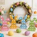 3 x 4 Pcs Pastel Wooden Easter Bunny Spring Table Decorations for Home - 6.3" Tall Colorful Cute Bunny Signs for Mantel Dining Room Tabletop Tiered Tray Decor