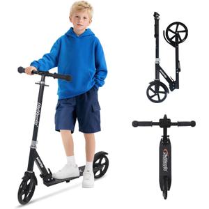 Nattork Scooter for Kids 8-12, Teens and Adults- Adjustable Height Folding Kick Scooter with Large Sturdy Wheels for a Smooth Ride, Lightweight, Anti-Shock Suspension, Scooter for Boys and Girls-Navy