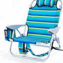 Portable Beach Chair for Adults, Outdoor Lightweight Camping Chair Lay Flat Folding Backpack Beach Reclining Chair with 5 Positions, Headrest, Zipper Pouch, Cup Holder, NEW Striped, 22 inches x 21 inches x 31 inches