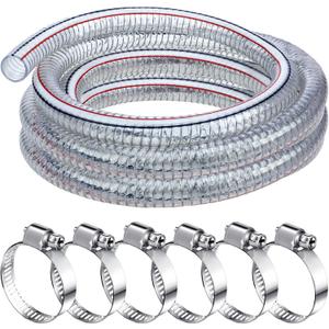 Frienda Heavy Duty Steel Wire Flexible Tubing with Fasteners PVC High Pressure Oil Drain Hose Tube Clear Wire Reinforced for Pond Marine Bilge Pump Garden Pool Vacuum Suction Hose(10 Ft, 1.5 Inch Id)