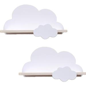Haomian 2Pcs Cloud Floating Wooden Shelves Wall Mounted Storage Display Shelves for Bedroom Wall Decoration Space Saving Wall Shelves for Home Decor and Storage Organization, White