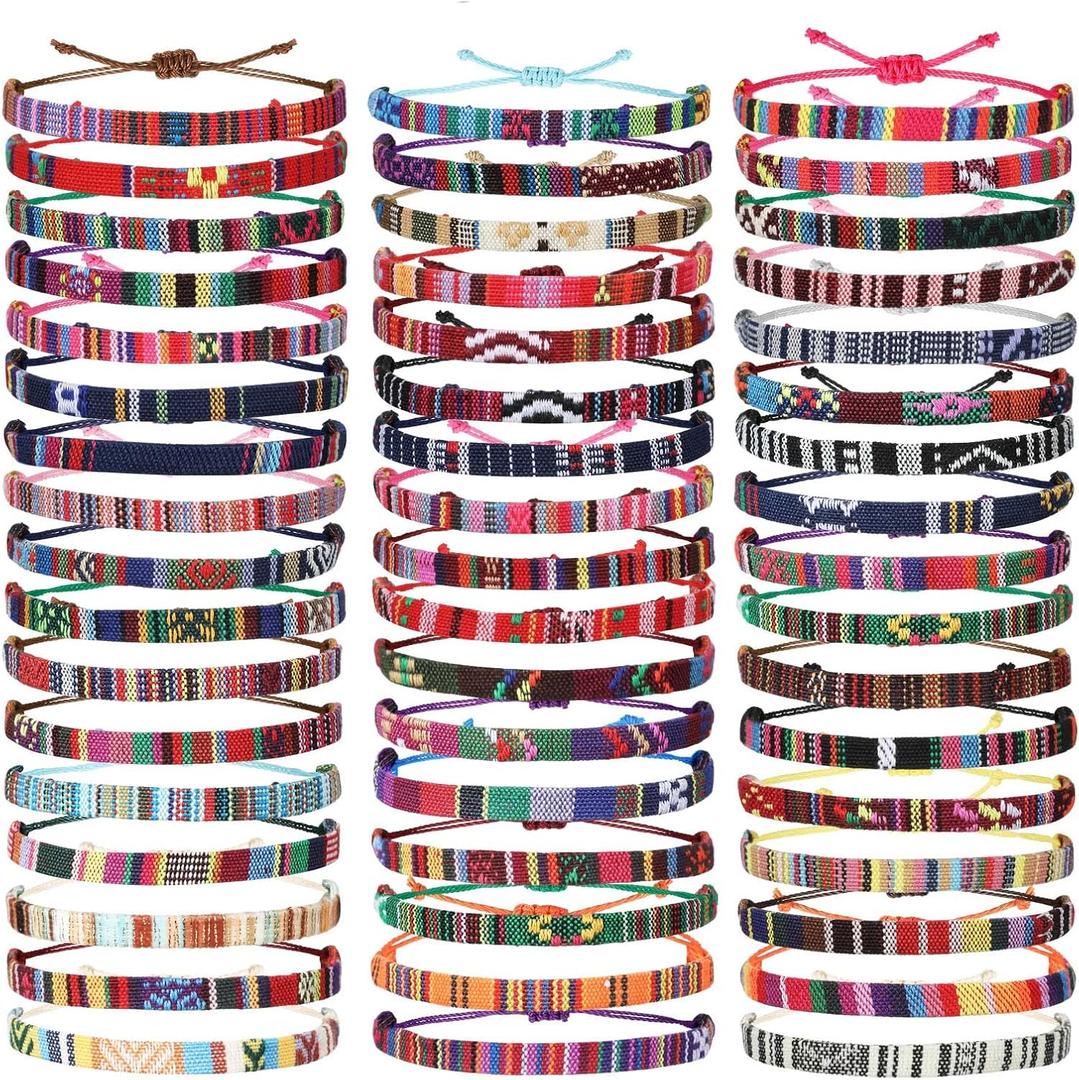 Yinkin 50 Pcs Boho Surfer Bracelet for Men Women Summer Beach Anklet Bracelet Waterproof Braided Bracelets Handmade Adjustable Bracelets Colorful Thin String Rope Jewelry for Festival Accessories